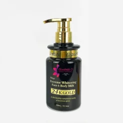 24K Gold extreme whitening body milk in 300ml bottle packaging