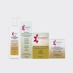 tone correcting complete skincare bundle including lotion, soap, serum and face cream
