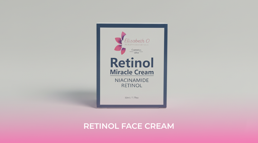 Retinol Miracle Cream by Elizabeth O Beauty Essentials in 50ml. A skin repair cream featuring Niacinamide and Retinol, designed to address fine lines and dark spots while providing essential hydration for a smoother complexion.