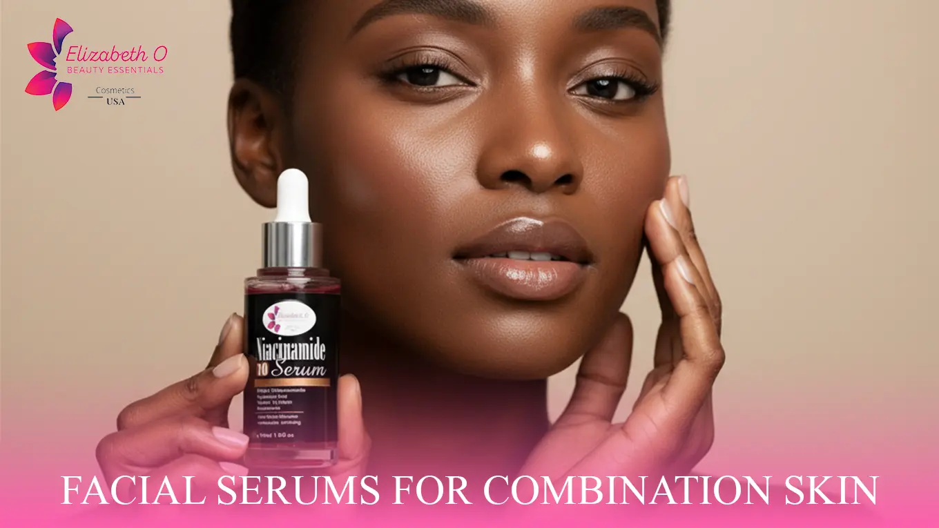 model with dark skin tone applying niacinamide serum